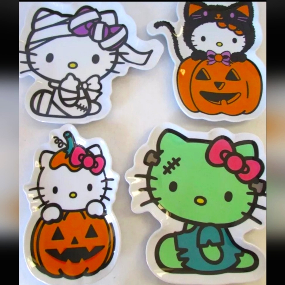 Sanrio 2024 Hello Kitty Halloween Small Plates SET of 4 Melamine Pumpkin Mummy